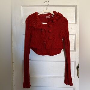 Y2K Anthropologie Hand Knit by Dollie Cropped Wool Hooded Sweater